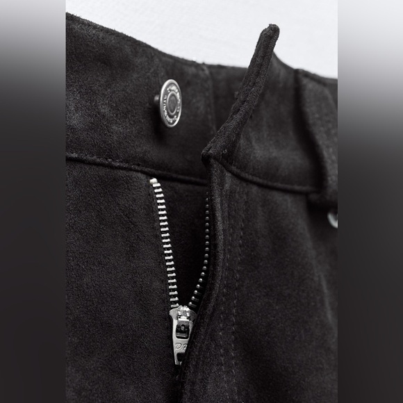 Zara Suede Leather Pants L Black NWT - Picture 3 of 8